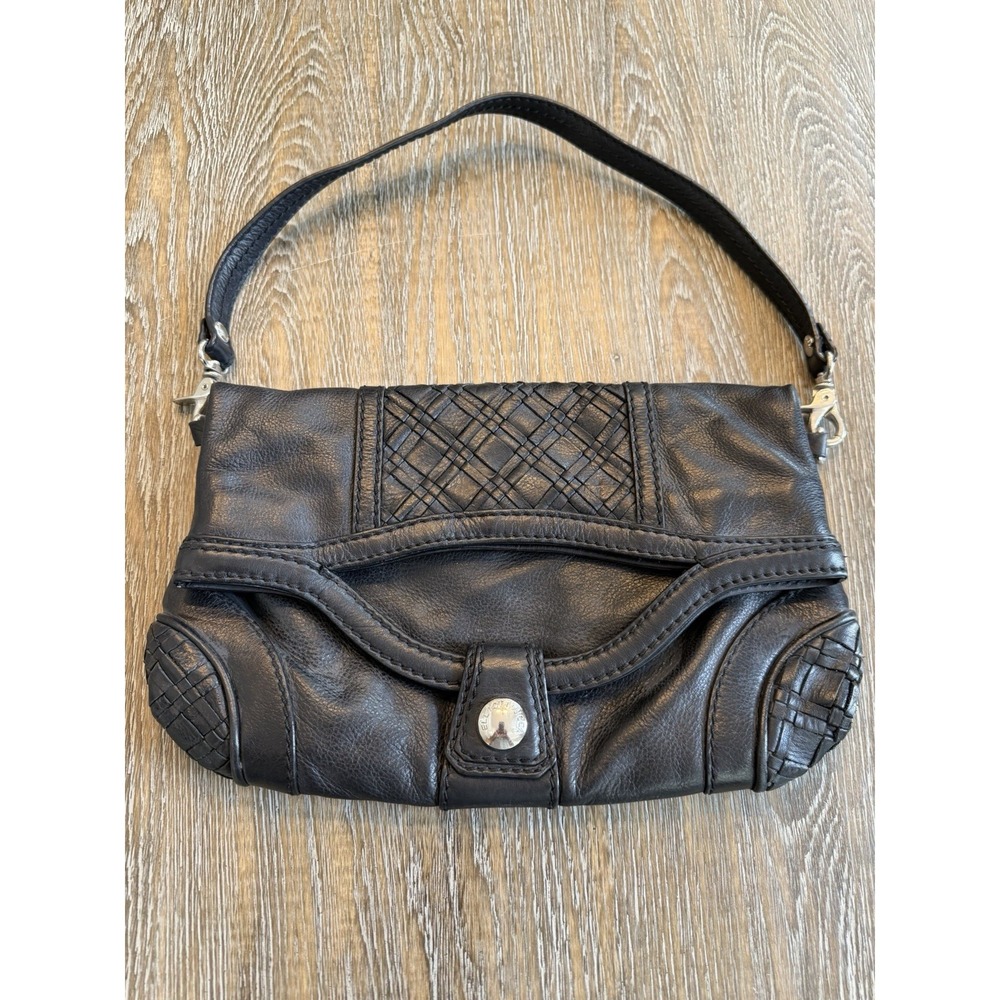 Elliott Lucca Black Leather‎ Hobo Shoulder Bag / Clutch Medium Basket Weave
